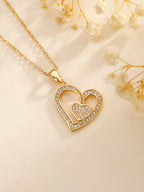 Luxury 18K Gold-Plated Double Love Zircon Pendant Necklace