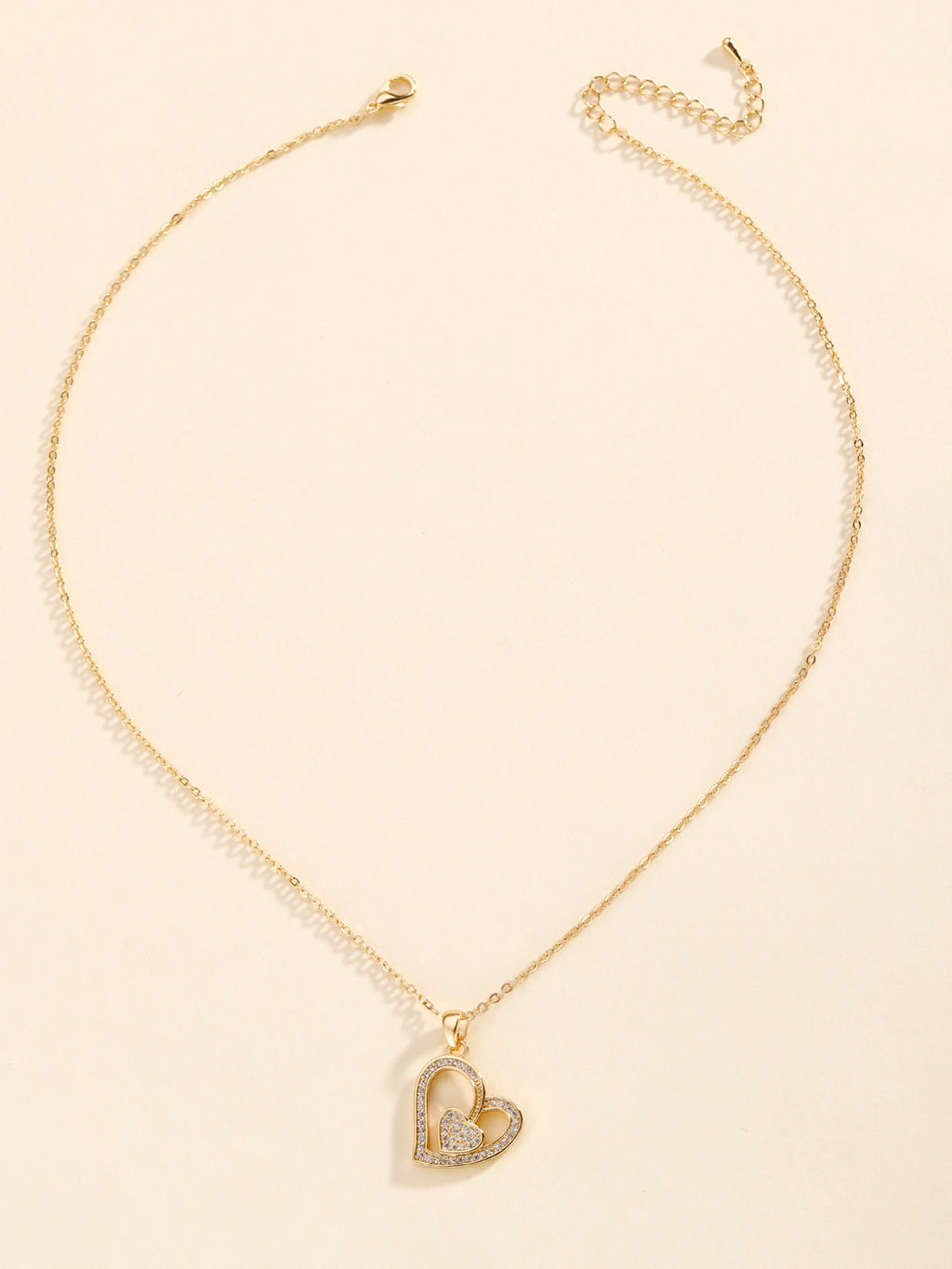 Luxury 18K Gold-Plated Double Love Zircon Pendant Necklace