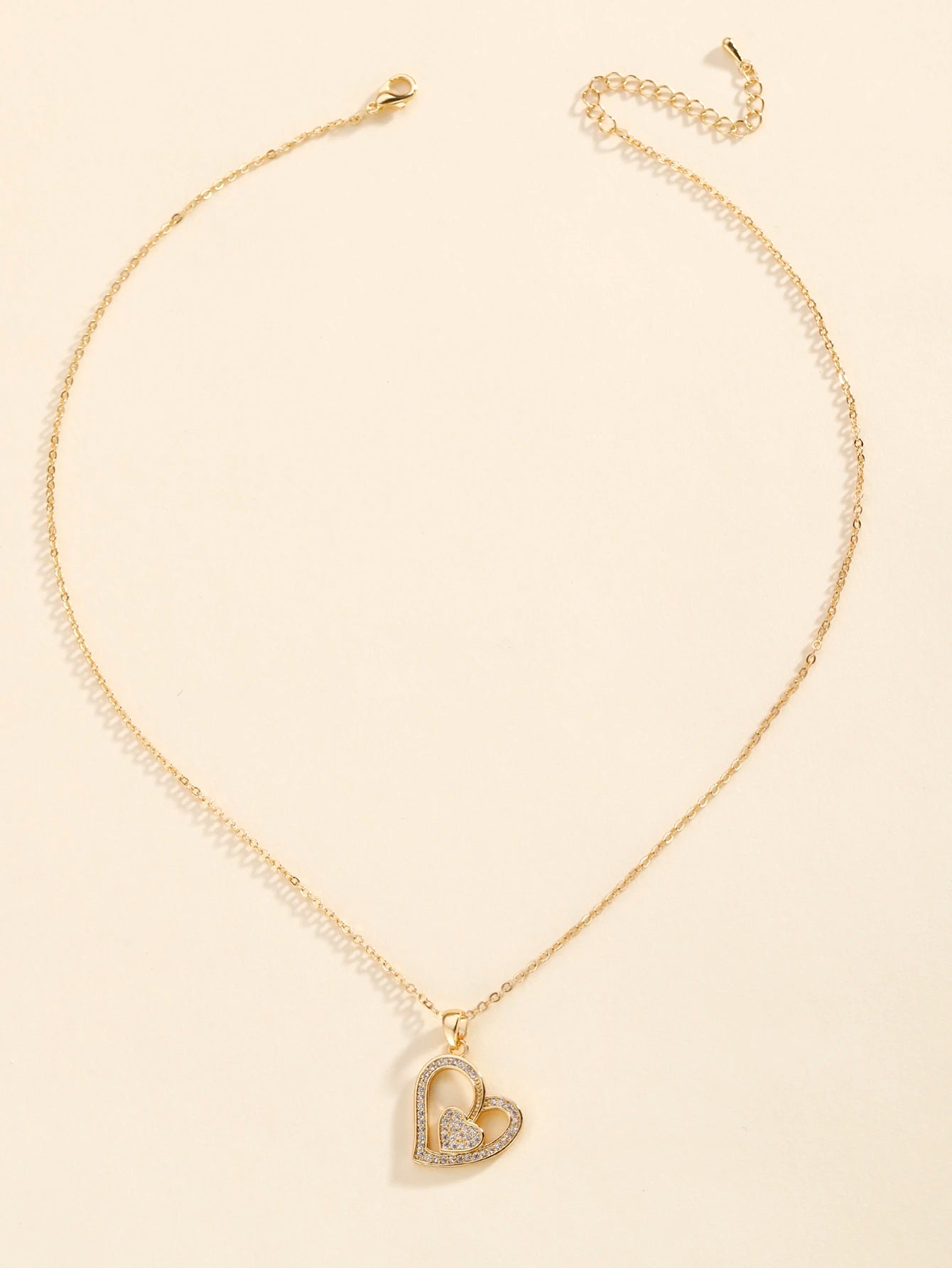 Luxury 18K Gold-Plated Double Love Zircon Pendant Necklace