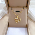 Gold-Color Heart Zircon Pendant Necklace – Stainless Steel Romantic Jewelry for Women & Couples