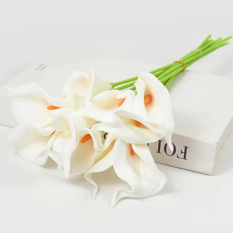 5/10Pcs Real Touch Calla Lily Artificial Flowers White Wedding Bouquet Bridal Shower Party Home Flower Decoration Fake Flower