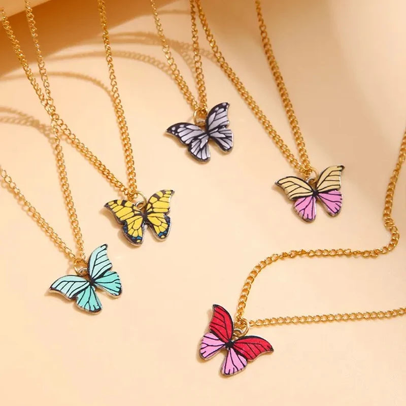 5 Pcs Fashion Boho Colorful Butterfly Necklaces Set for Women Korea Style Pendant Necklace Cute Jewelry Gift Wholesale 2024 New