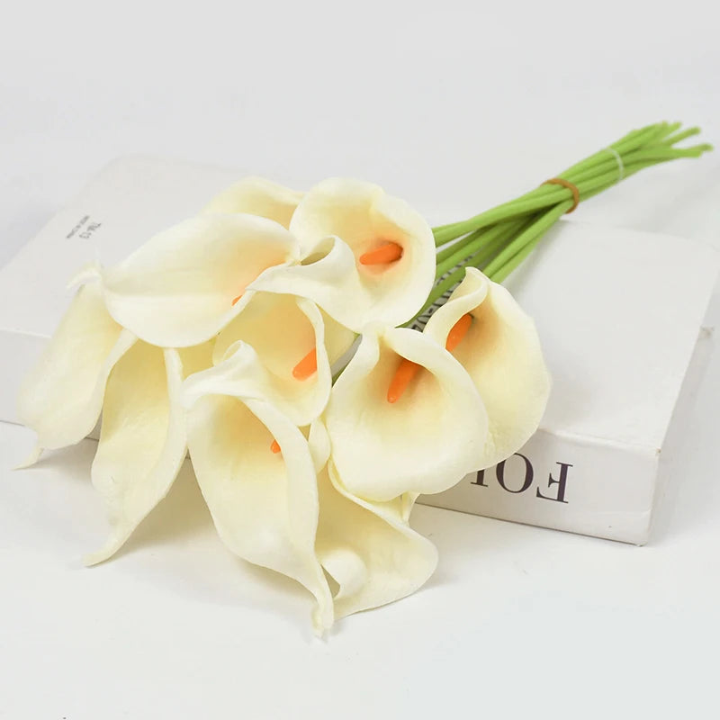 5/10Pcs Real Touch Calla Lily Artificial Flowers White Wedding Bouquet Bridal Shower Party Home Flower Decoration Fake Flower