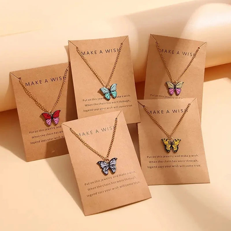 5 Pcs Fashion Boho Colorful Butterfly Necklaces Set for Women Korea Style Pendant Necklace Cute Jewelry Gift Wholesale 2024 New