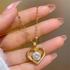Gold-Color Heart Zircon Pendant Necklace – Stainless Steel Romantic Jewelry for Women & Couples
